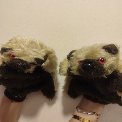 Vintage fur gloves set of 2, retro and collectible