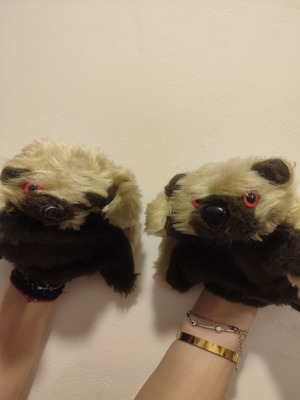 Vintage fur gloves set of 2, retro and collectible