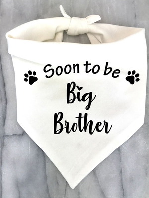 Кучешка бандана "Soon to be big brother" бяла нова
