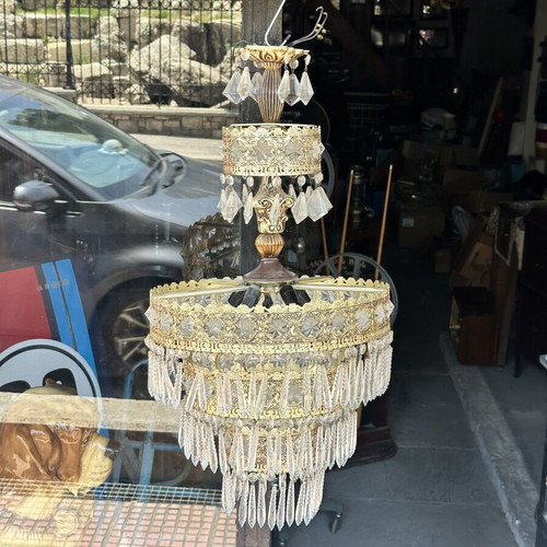 Vintage Aluminum Chandelier 3-Tier with Crystal Elements used