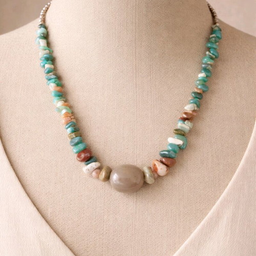 Designer necklace in boho style custom made with semi-precious stones