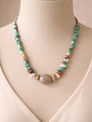 Designer necklace in boho style custom made with semi-precious stones