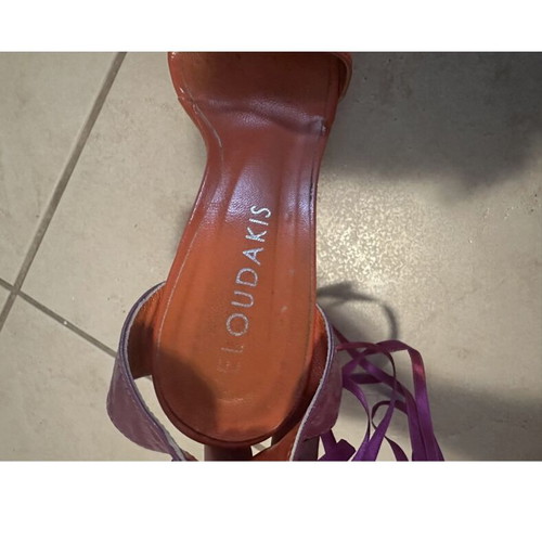 Sandal used, orange and fuchsia with satin laces, size 39