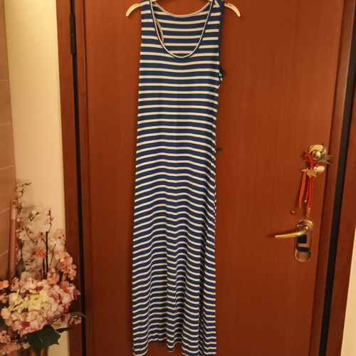Long striped dress used, white and blue, size M, airy