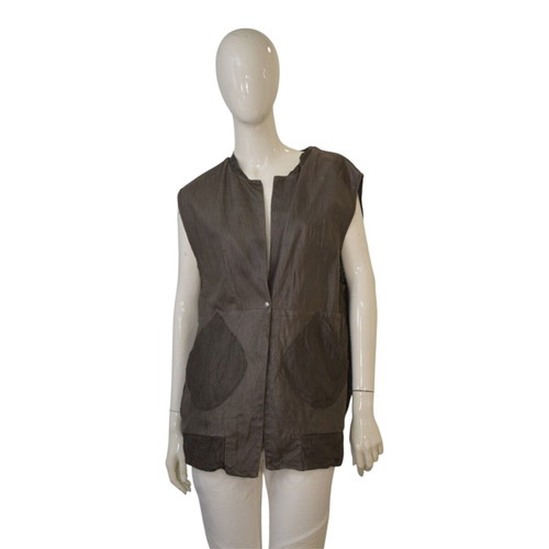 WLG by Giorgio Brato leather perforated vest taupe grey IT 42