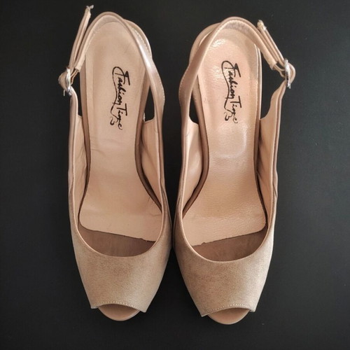 Beige peep toe slingback high heel pumps like new
