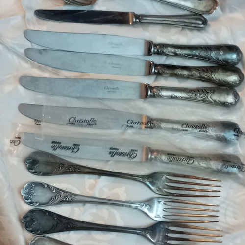 Christofle Marley silver plated forks set 44 pieces used, inox knives