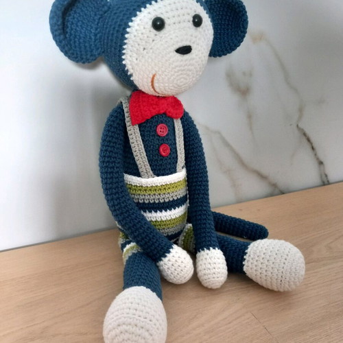 Crocheted monkey 36cm new, cotton, ideal for play and decoration