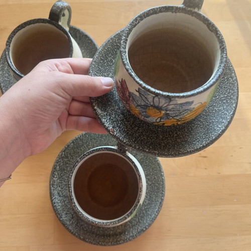 Ceramic cups with saucers used, hand-painted, set