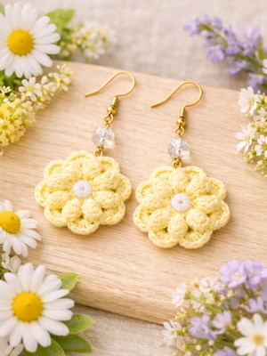 Handmade crocheted earrings yellow made to order