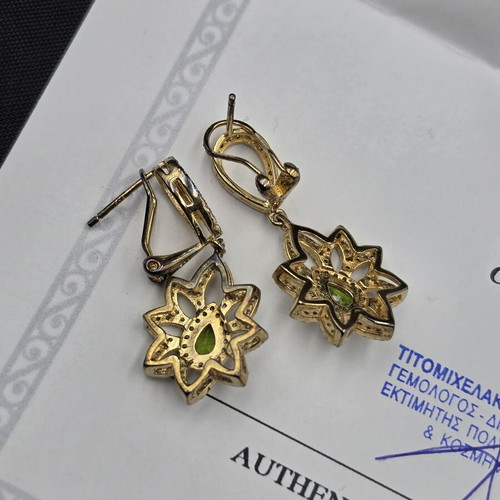 Gem Palace earrings like new, natural Chrome Diopside & White Topaz