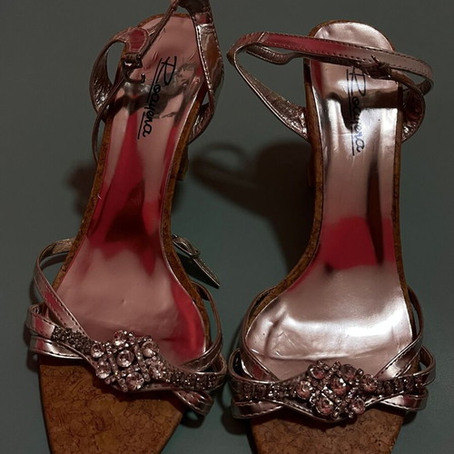 Silver sandals with rhinestones and ankle strap used, size 39