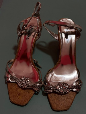 Silver sandals with rhinestones and ankle strap used, size 39