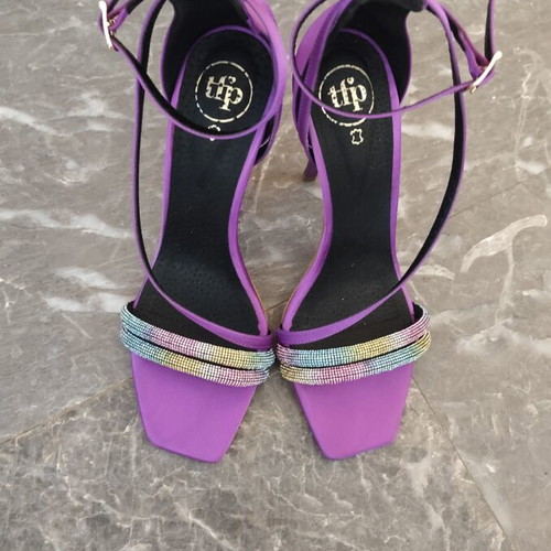 Sandals with strap and rhinestones like new, 10cm heel, leather sole