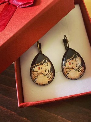 Handmade The Kiss earrings Gustav Klimt colorful