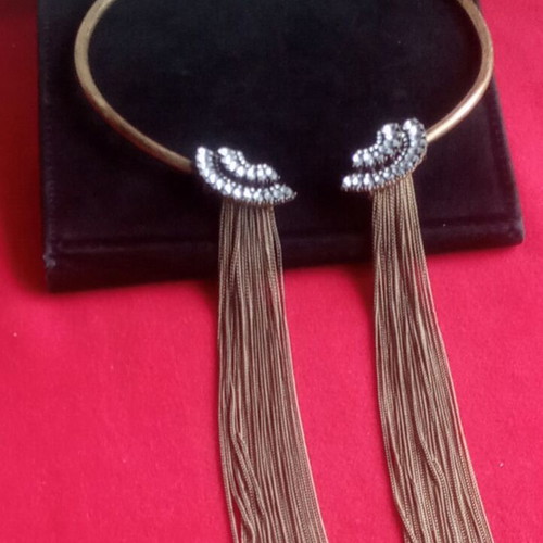 Vintage style Art Nouveau necklace used, bronze with zirconia