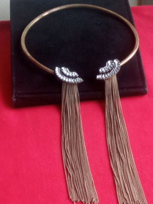 Vintage style Art Nouveau necklace used, bronze with zirconia