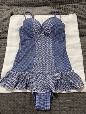 Erka Mare one-piece swimsuit like new, white and blue with ruffles