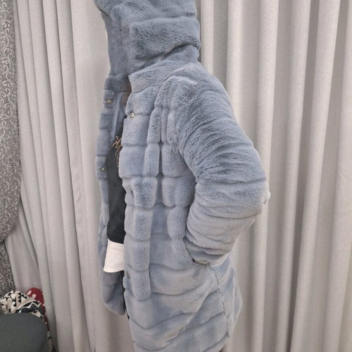 Grey fur coat like new, one size, very soft