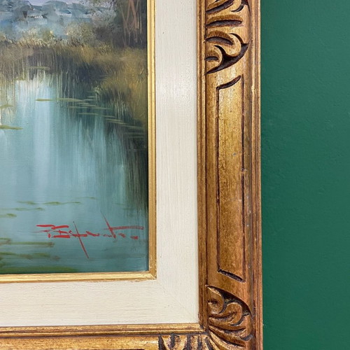 Pasquale Esposito oil painting in handmade gold carved frame