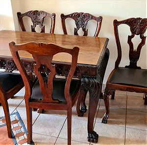 Τραπεζαρία vintage σκαλιστή, χειροποίητη (τραπέζι και 6 καρέκλες)
