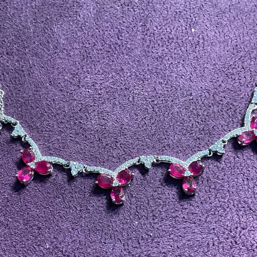 Silver necklace with natural rubies and certificate of authenticity