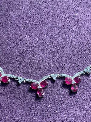 Silver necklace with natural rubies and certificate of authenticity