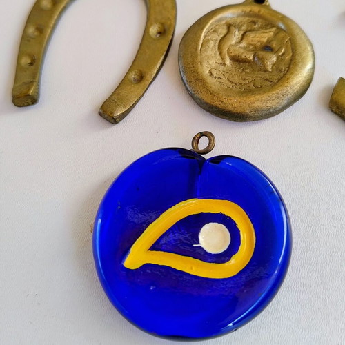 DIY Craft Materials Set with Bronze and Glass Charms, Pouch Included