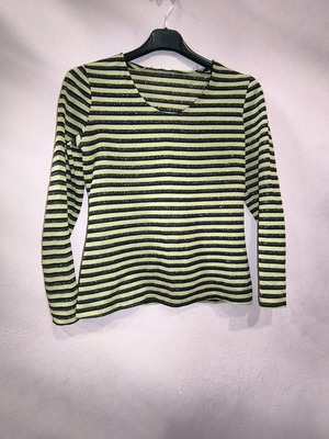 Striped lurex long-sleeve blouse like new, size S, black-gold