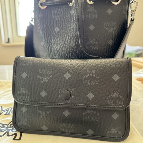 MCM Monogram Canvas Bucket Bag with Matching Zip Pouch Like New