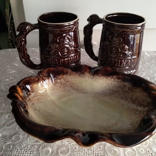 Set of 2 beer mugs with ceramic plate 0.5 liters each like new