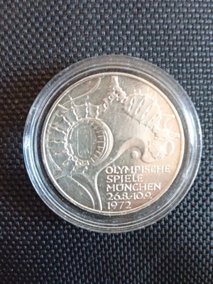 Silver German 10 Mark coin 1972 Munich Olympics
