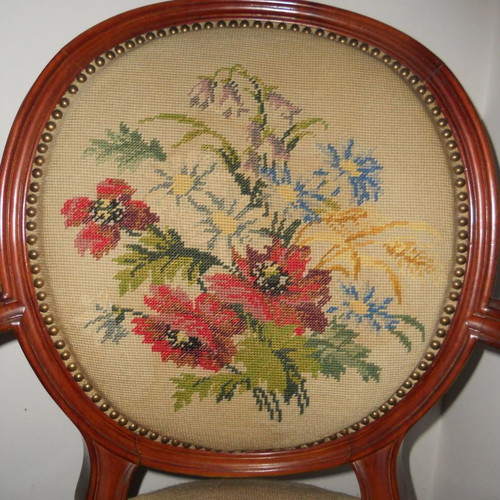 Pair of embroidered armchairs used, vintage, wood
