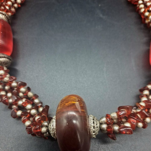 Vintage Ethnic Statement Necklace with Natural Carnelian Agate, used
