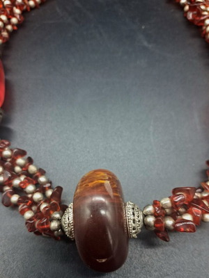 Vintage Ethnic Statement Κολιέ με Φυσικό Αχάτη Carnelian, μεταχειρισμένο