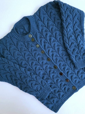 Handmade knitted cardigan for girl 10-11 years old, blue petrol