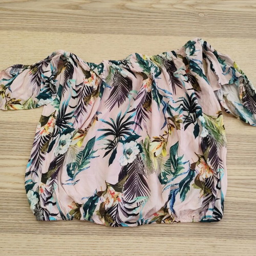 Bershka Pink Tropical Off-Shoulder Crop Top like new