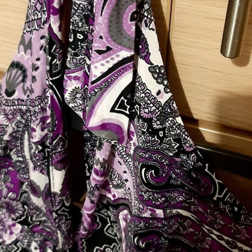 Cocktail dress draped, elastic, printed purple, medium/large, like new