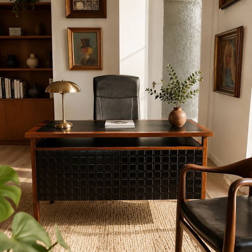 Desk with leather surface and 3 drawers