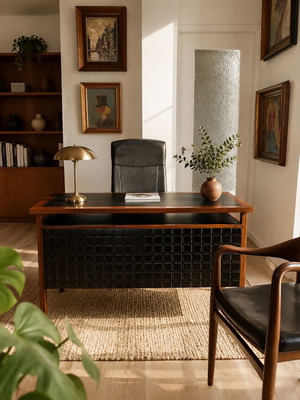 Desk with leather surface and 3 drawers