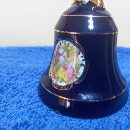 Limoges porcelain bell used with cobalt blue and 22k gold details