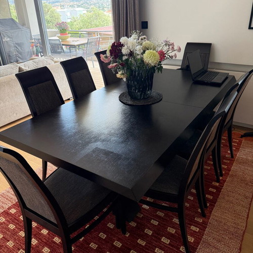Wenge extendable dining set Casa di Patsi, 8 chairs with fabric seats