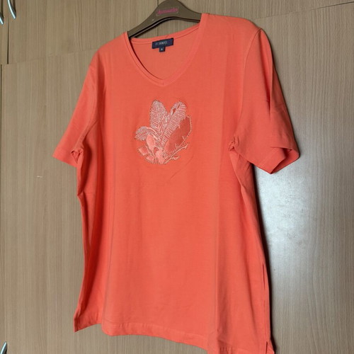 Γυναικείο T-shirt σαν καινούργιο, medium, κοραλί με σχέδιο απλικέ