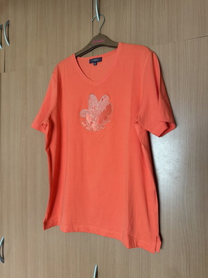 Γυναικείο T-shirt σαν καινούργιο, medium, κοραλί με σχέδιο απλικέ