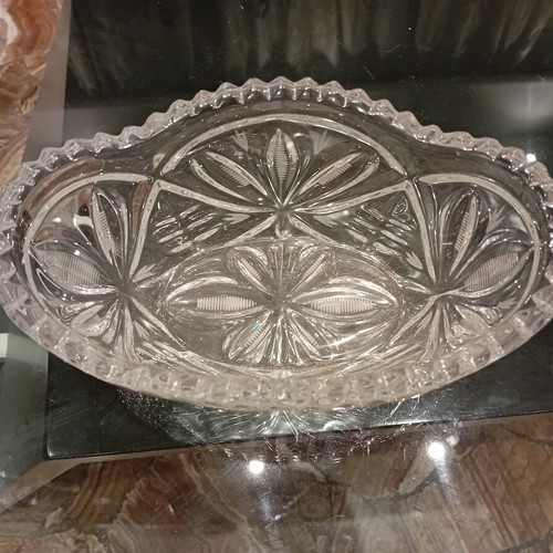 Crystal centerpiece bowl vintage with carved designs and scalloped edge
