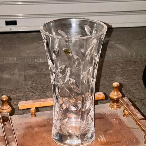 RCR Royal Crystal Rock Laurus lead crystal vase used, 30 cm Italy