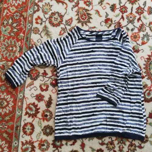 Sa.Hara Blue Striped Blouse Medium Used Cotton 3/4 Sleeve