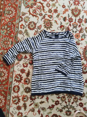 Sa.Hara Blue Striped Blouse Medium Used Cotton 3/4 Sleeve