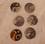 Tree of Life Yin Yang Wooden Coaster Set of 6 like new