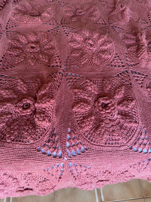 Handmade crochet double blanket 2x2 m, coral color